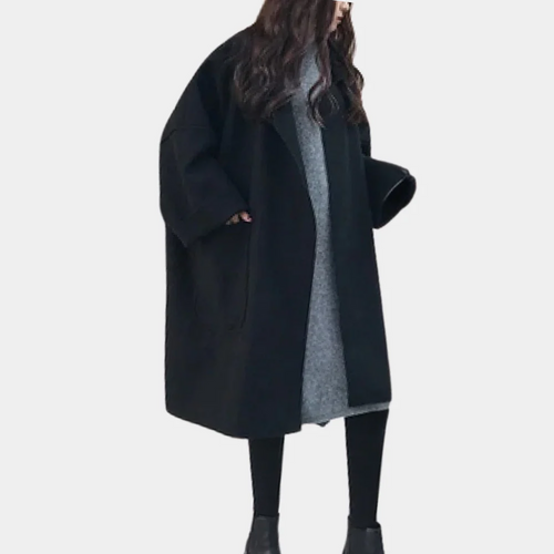 Drune | Damen langer Mantel – Oversized Schnitt – Wollmischung – Reverskragen – Aufgesetzte Taschen