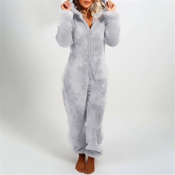 Drune | Damen Teddy Fleece Overall mit Kapuze