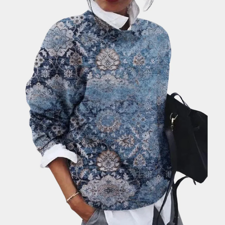 Drune | Sweatshirt Entspannte Passform Gestrickt Geometrisches Muster Rundhalsausschnitt Lange Ärmel