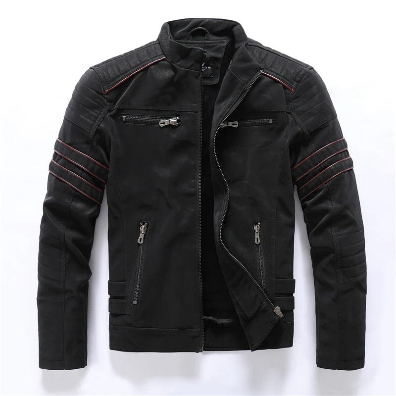 Drune | Bikerjacke Slim Fit Gesteppten Schultern Reißverschlussverschluss Stehkragen
