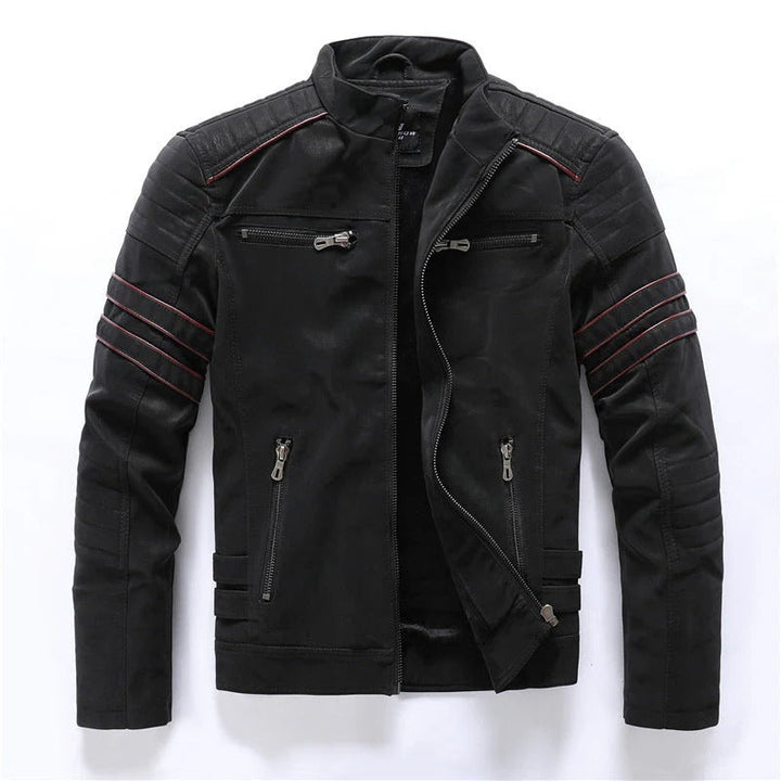 Drune | Bikerjacke Slim Fit Gesteppten Schultern Reißverschlussverschluss Stehkragen