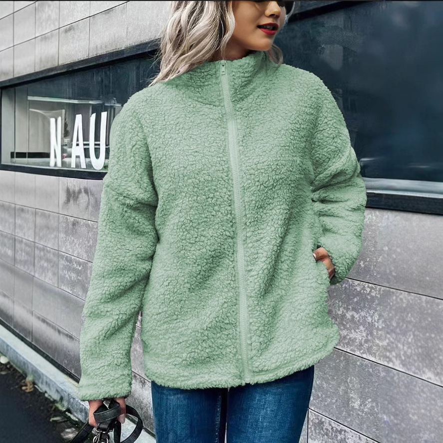 Drune | Damen Fleece Mantel – Oversized Schnitt – Wollmischung – Stehkragen – Reißverschluss vorne