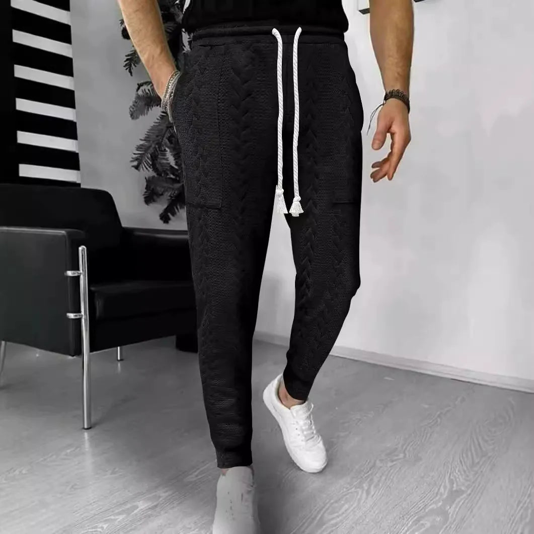 Drune | Hose Jogger Jacquard Struktur Gerade Passform Kordelzug Umschlagbeine