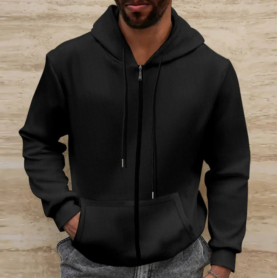 Drune | Kapuzenpullover Waffelstruktur Regular Passform Reißverschluss Lässiger Stil