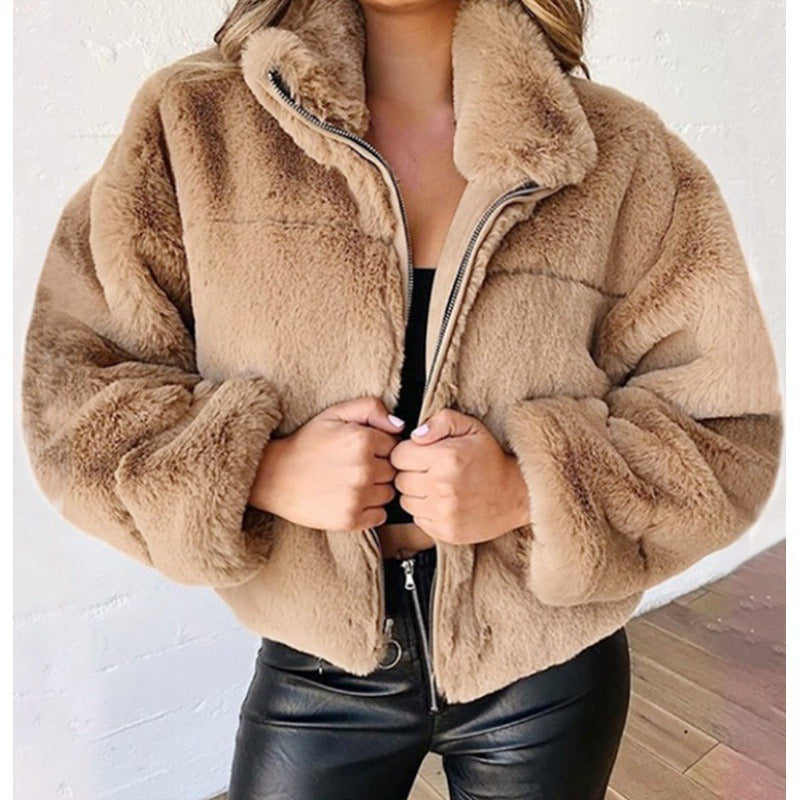 Drune | Damen Kunstpelzmantel – Oversized Schnitt – Kurze Länge – Reißverschluss vorne – Hoher Kragen
