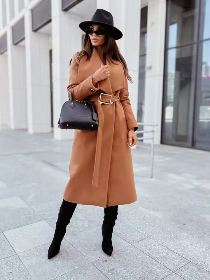 Drune | Mantel - Lange Silhouette - Tailored Fit - Gürtel mit Schnalle - Knopfverschluss