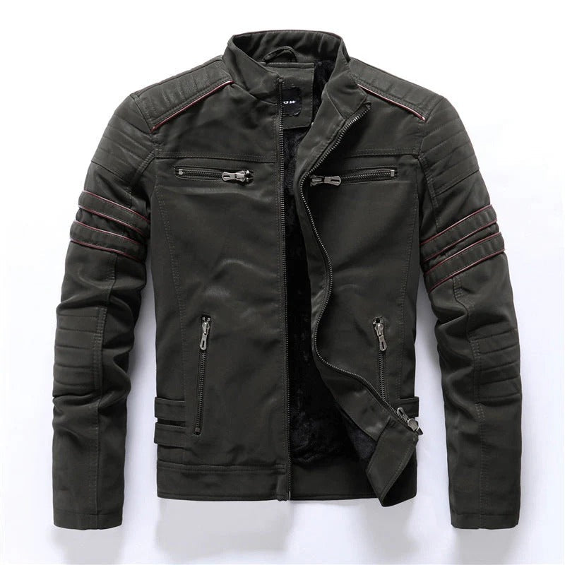 Drune | Bikerjacke Slim Fit Gesteppten Schultern Reißverschlussverschluss Stehkragen