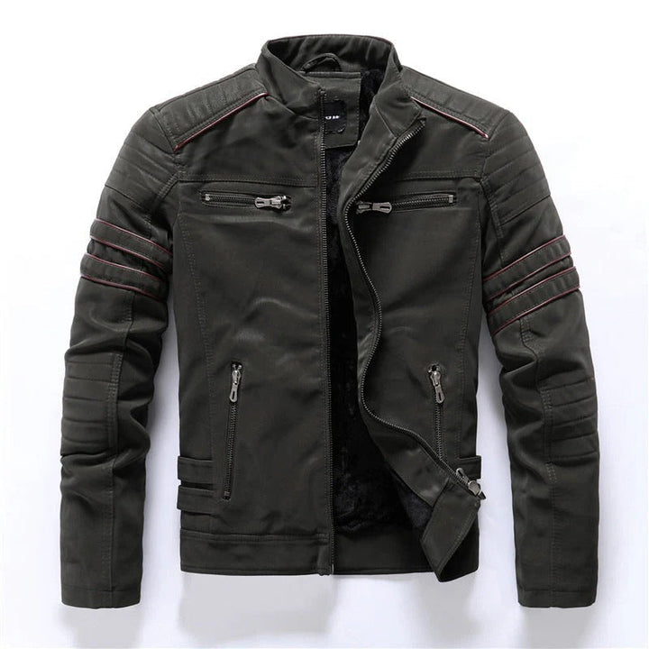 Drune | Bikerjacke Slim Fit Gesteppten Schultern Reißverschlussverschluss Stehkragen