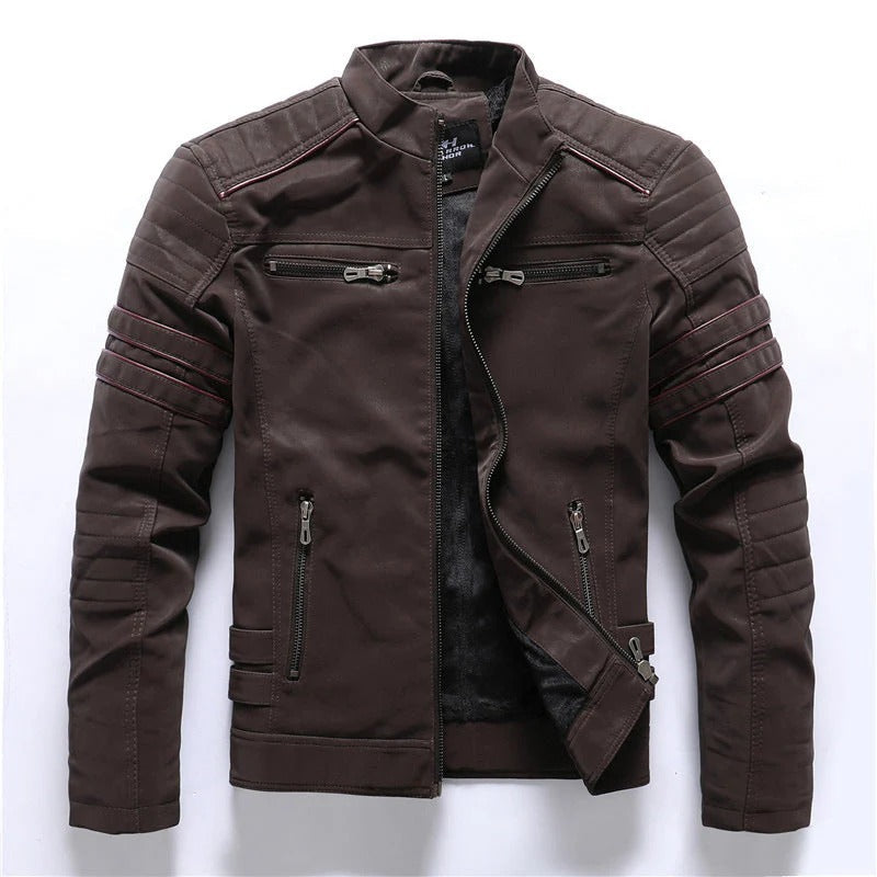 Drune | Bikerjacke Slim Fit Gesteppten Schultern Reißverschlussverschluss Stehkragen