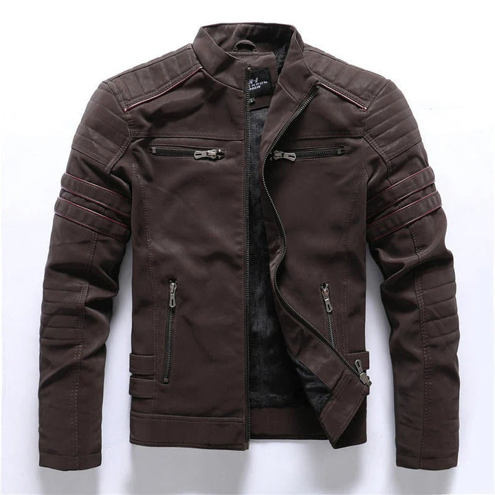 Drune | Bikerjacke Slim Fit Gesteppten Schultern Reißverschlussverschluss Stehkragen