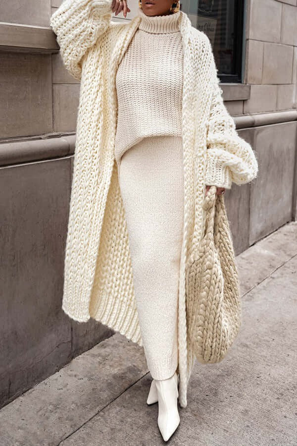 Drune | Strickjacke Chunky Wolle Strick Übergroße Passform Langes Offenes Vorderteil Schichtelement