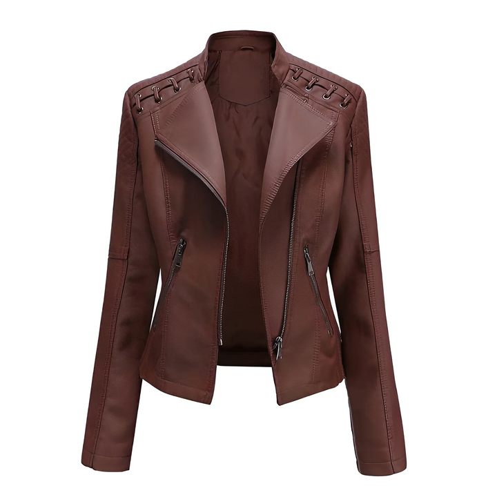 Drune | Lederjacke Slim Passform Asymmetrischer Reißverschluss Ge Quiltete Schultern