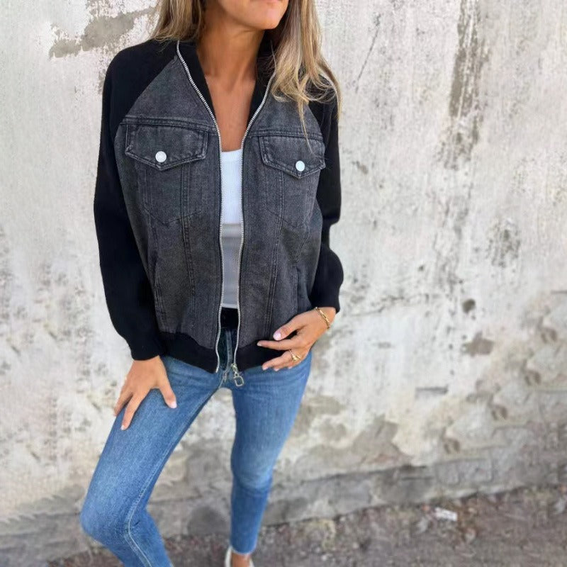 Drune | Aus Denim Lockere Passform Patchwork Design Lange Ärmel Knopfverschluss