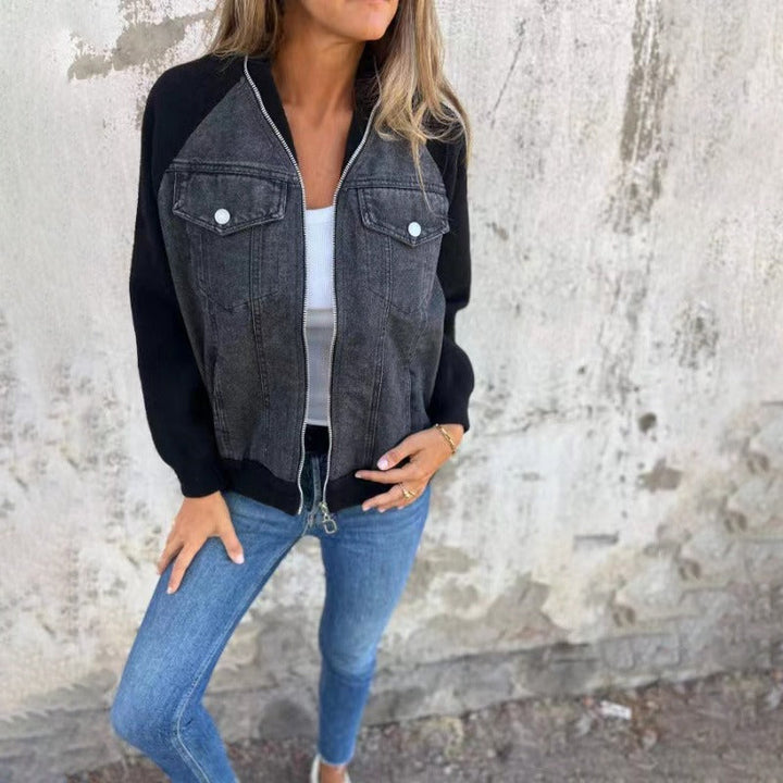 Drune | Aus Denim Lockere Passform Patchwork Design Lange Ärmel Knopfverschluss