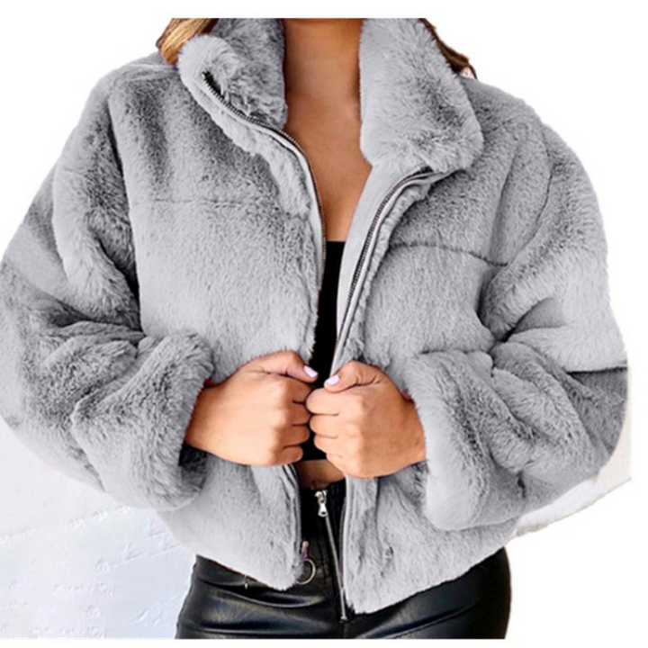 Drune | Damen Kunstpelzmantel – Oversized Schnitt – Kurze Länge – Reißverschluss vorne – Hoher Kragen