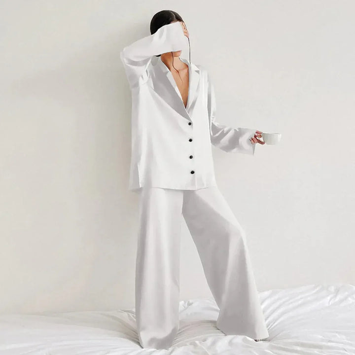 Drune | Schlafanzug Set Satin Lockerer Schnitt Shirtoberteil Weite Hose
