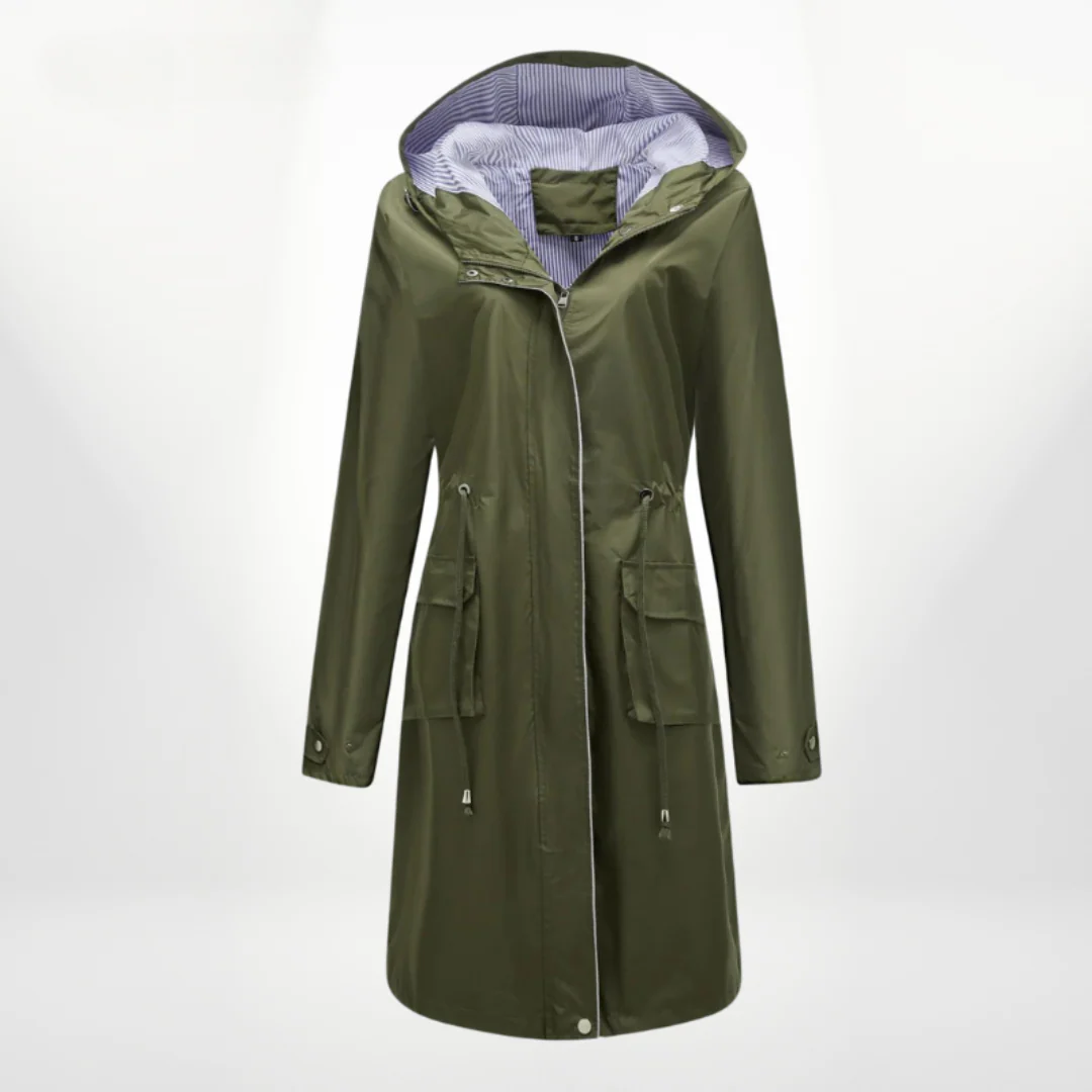 Drune | Trenchcoat Slim Fit Kordelzug Kapuze knielang wasserdichtes Material