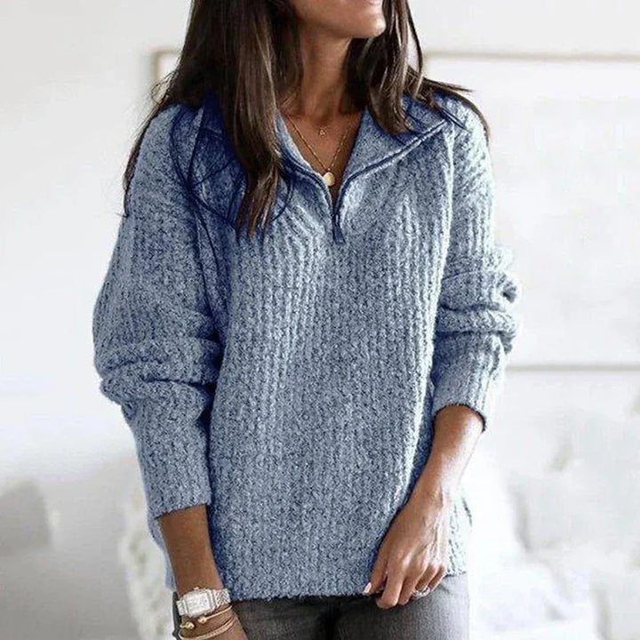 Drune | Strick Damenpullover mit Halb Zip Kragen