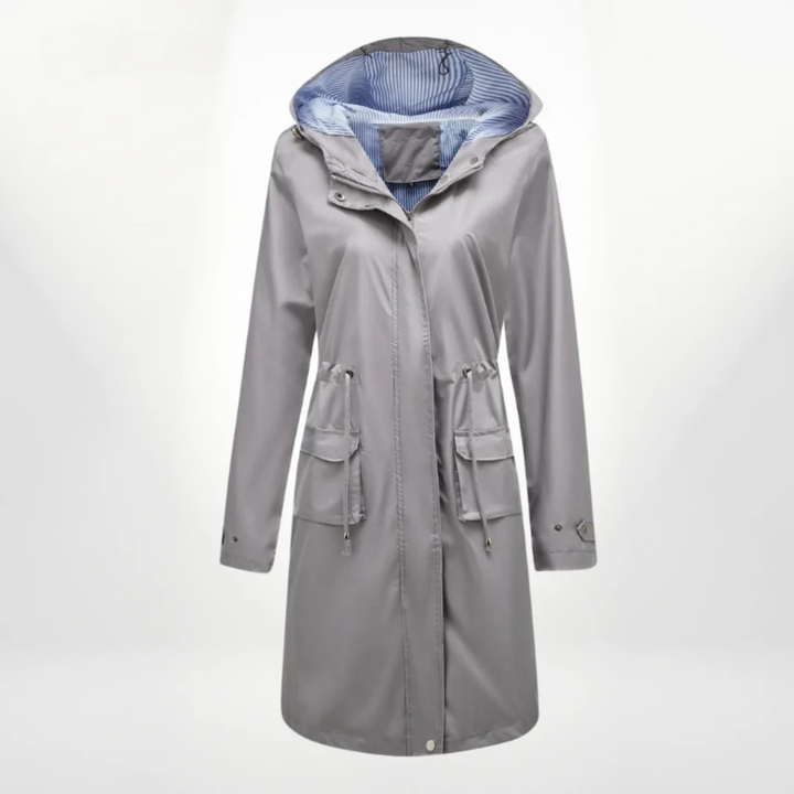 Drune | Trenchcoat Slim Fit Kordelzug Kapuze knielang wasserdichtes Material