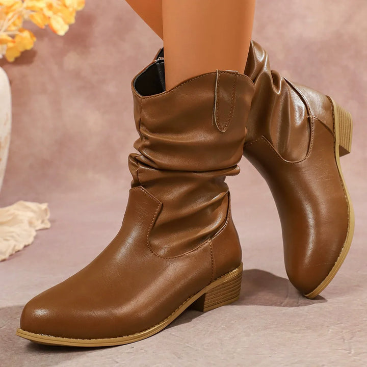 Drune | Mid-Calf-Fashion-Boots - Schlaffschaft - Abgerundete Zehe - Gestapelter Absatz