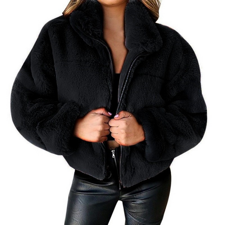 Drune | Damen Kunstpelzmantel – Oversized Schnitt – Kurze Länge – Reißverschluss vorne – Hoher Kragen
