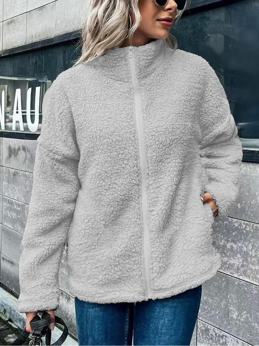Drune | Damen Fleece Mantel – Oversized Schnitt – Wollmischung – Stehkragen – Reißverschluss vorne