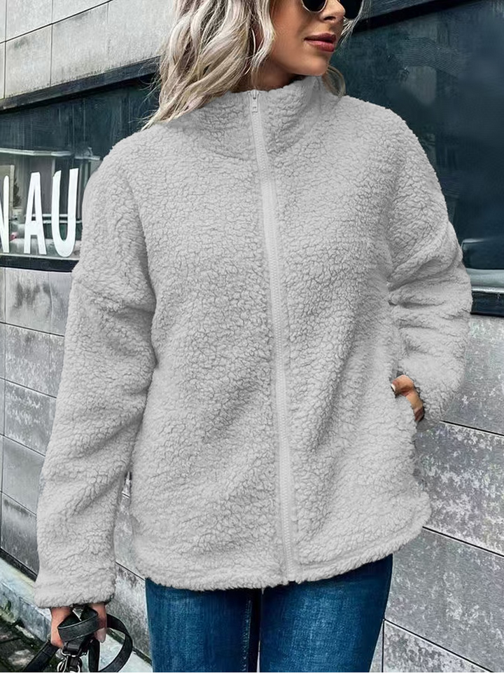Drune | Damen Fleece Mantel – Oversized Schnitt – Wollmischung – Stehkragen – Reißverschluss vorne