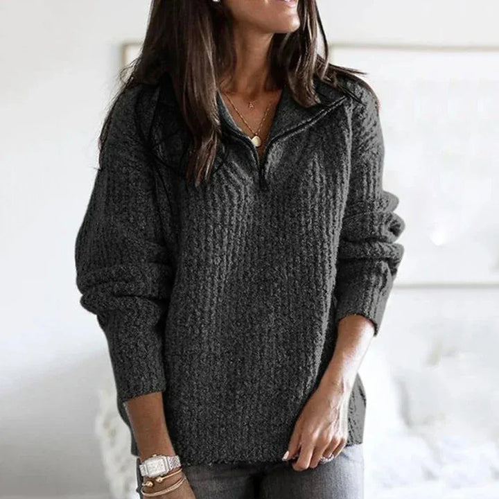 Drune | Strick Damenpullover mit Halb Zip Kragen