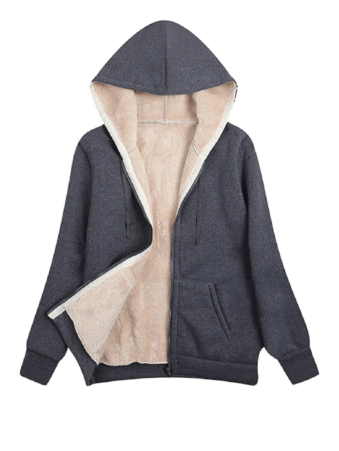 Drune | Kapuzenjacke Lässige Passform Plüschfutter Reißverschluss und Taschen
