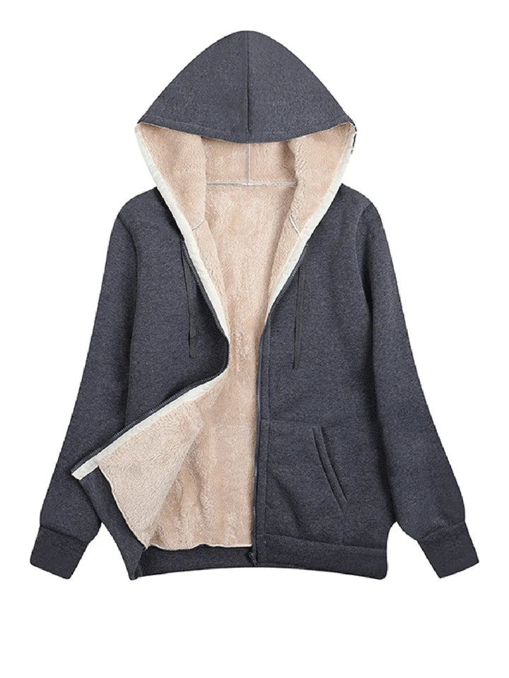 Drune | Kapuzenjacke Lässige Passform Plüschfutter Reißverschluss und Taschen
