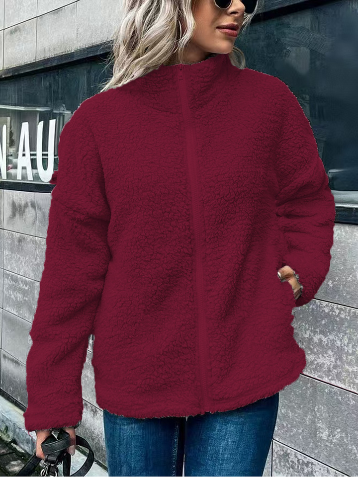Drune | Damen Fleece Mantel – Oversized Schnitt – Wollmischung – Stehkragen – Reißverschluss vorne