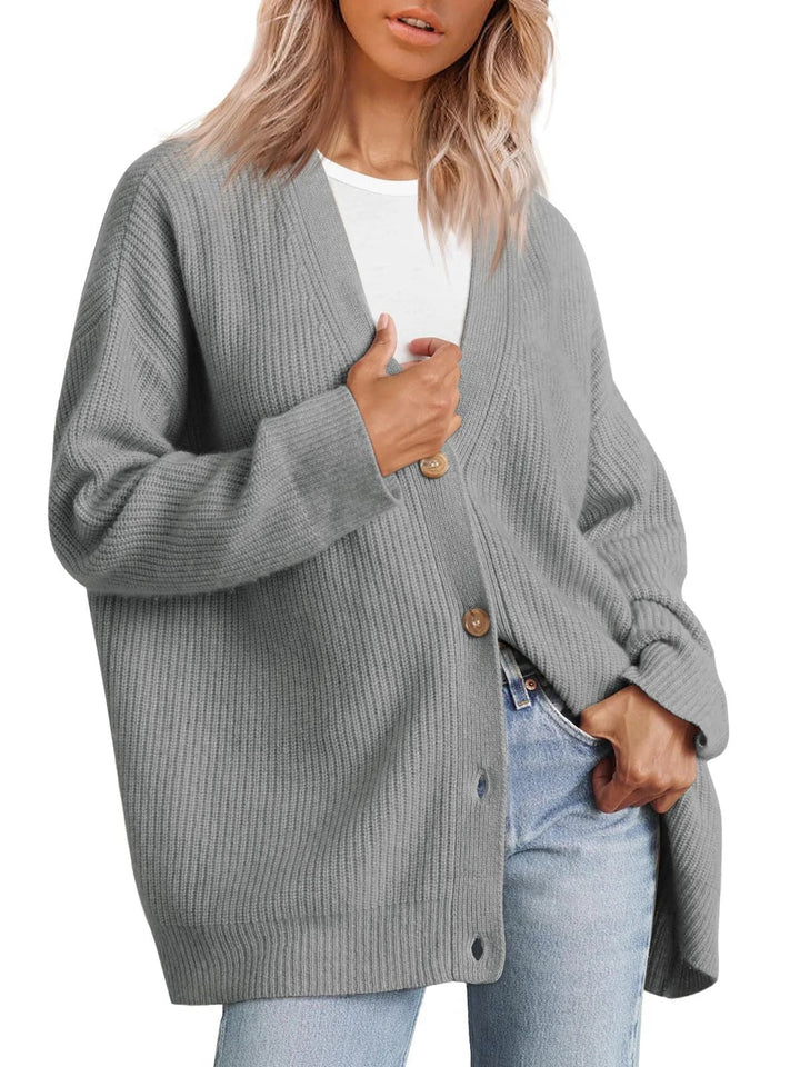 Drune | Strickjacke Übergröße Passform Gestrickte Rippstruktur Knopf V-Ausschnitt