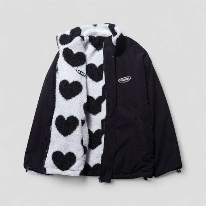 Drune | Wendemantel mit Herzfutter Gemütliche Zip up Jacke