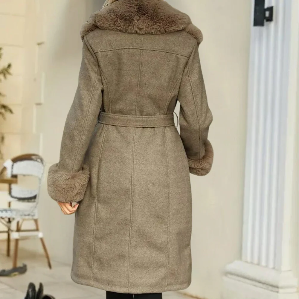 Drune | Trenchcoat Wollmischung Lockere Passform Kunstpelzbesatz