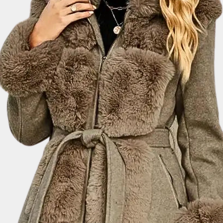 Drune | Trenchcoat Wollmischung Lockere Passform Kunstpelzbesatz