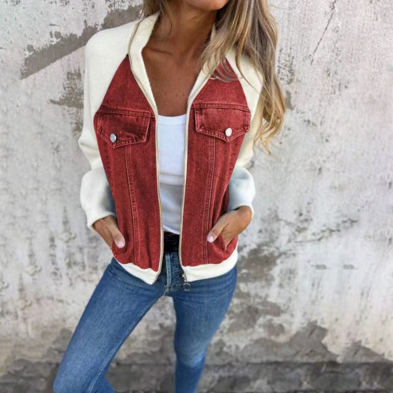 Drune | Aus Denim Lockere Passform Patchwork Design Lange Ärmel Knopfverschluss