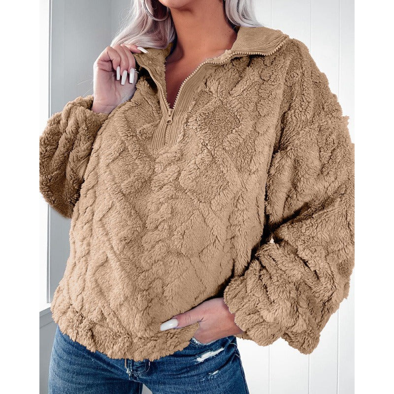 Drune | Halb Reißverschluss Plush Fleece Übergröße Passform Stehkragen