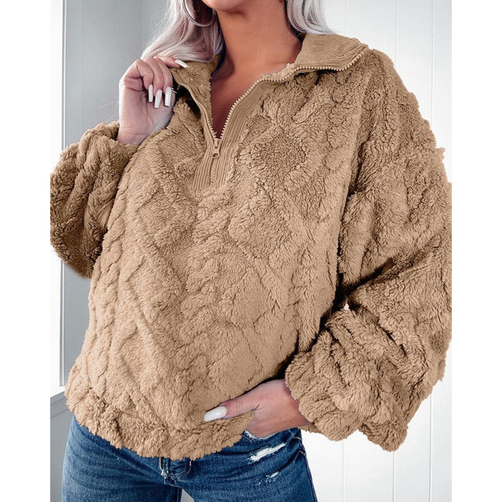 Drune | Halb Reißverschluss Plush Fleece Übergröße Passform Stehkragen