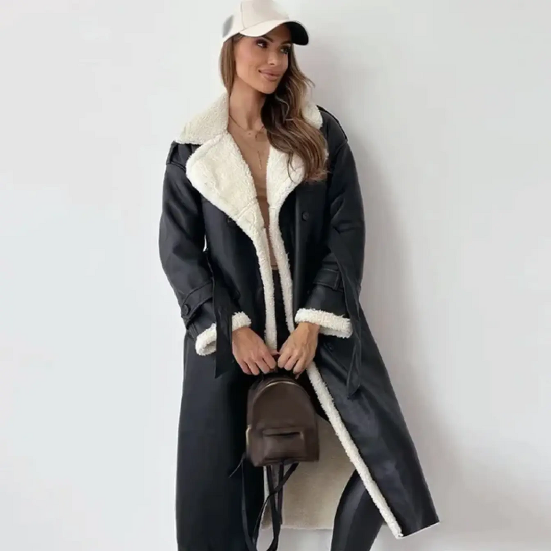 Drune | Langshearling Gefütterter Trenchcoat Schicker Doppelreiher Wintermantel