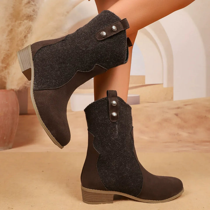 Drune | Mid-Calf-Fashion-Boots - Schlaffschaft - Abgerundete Zehe - Gestapelter Absatz
