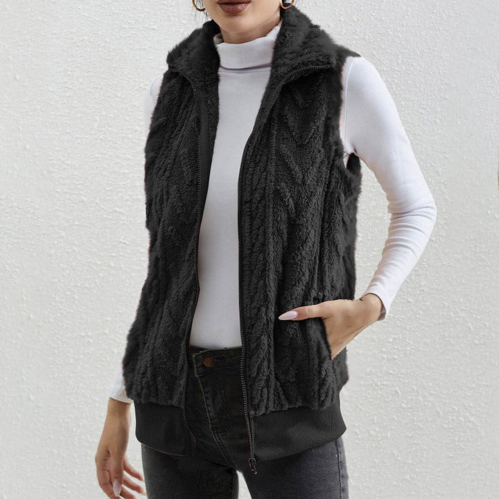 Drune | Ohne Ärmel Jacquard Fleece Reißverschluss Hoher Kragen Relaxed Passform