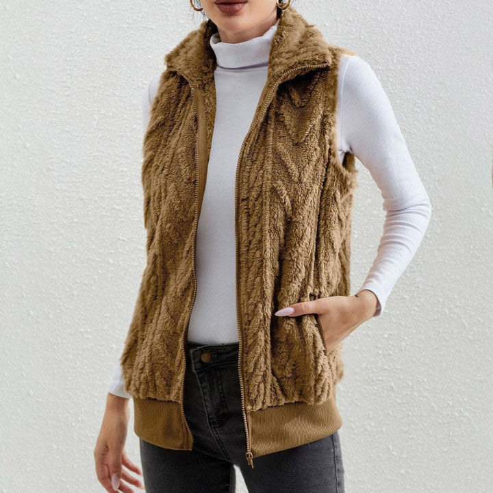 Drune | Ohne Ärmel Jacquard Fleece Reißverschluss Hoher Kragen Relaxed Passform