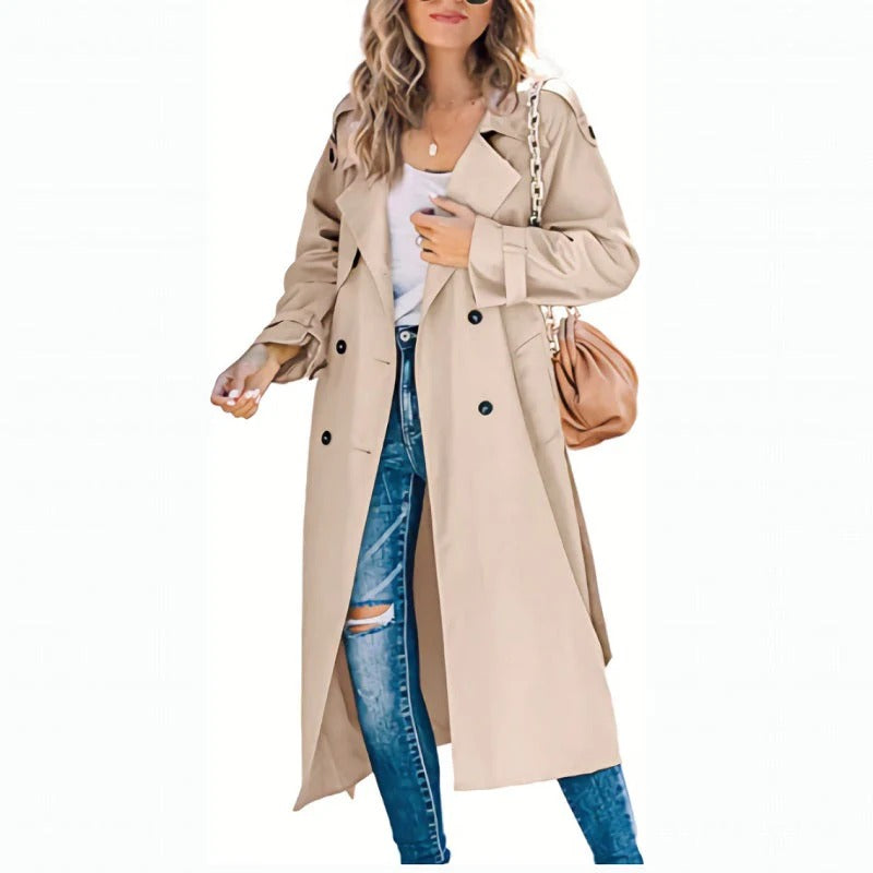 Drune | Trenchcoat Lange Passform Gürtel an der Taille Doppelreiher Klassischer Stil