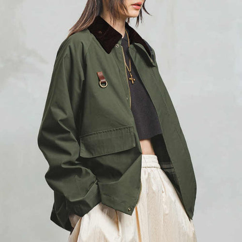 Drune | Damen Oversized Jacke – Kordelkragen – D-Ring Brustdetails – Klappentaschen – Hüftlänge