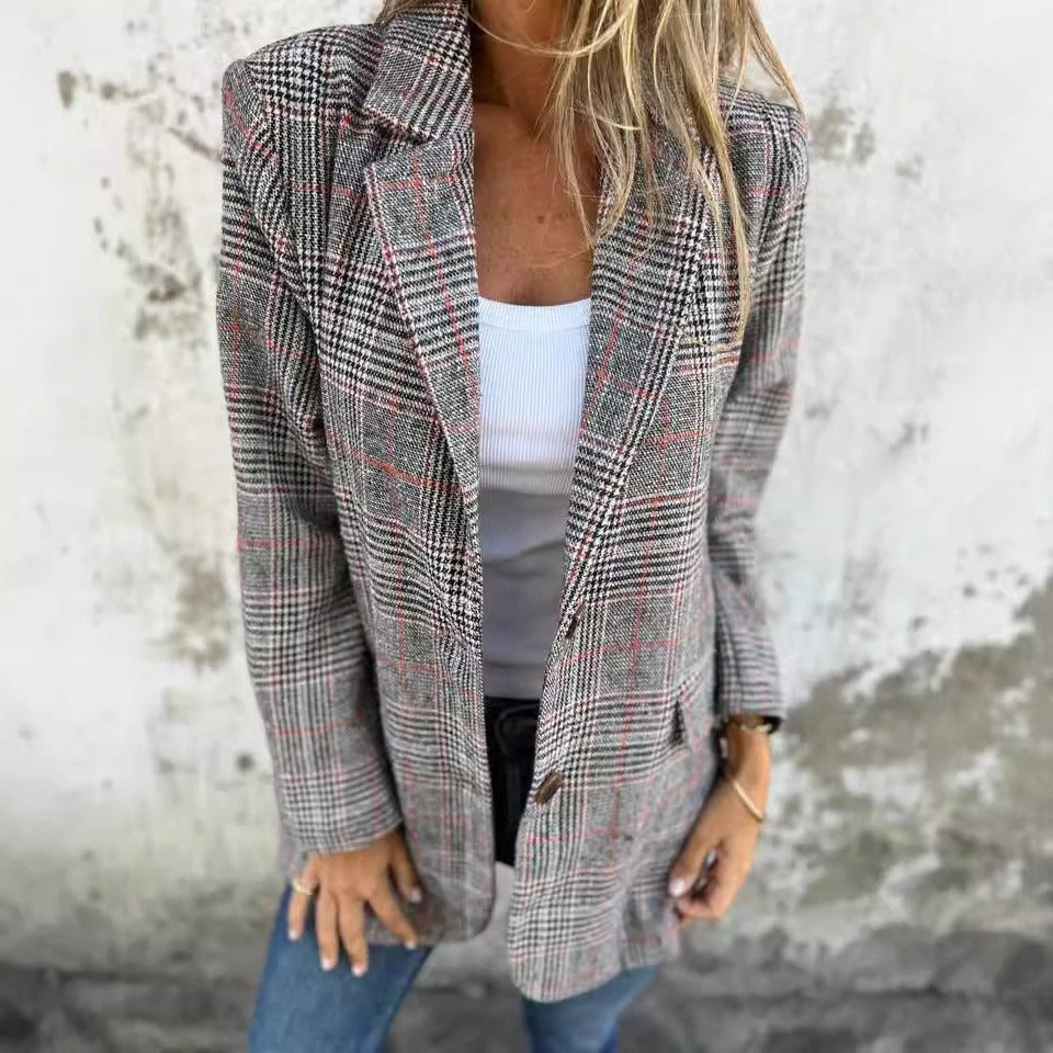 Drune | Strickjacke Wollmischung Lockere Passform Hahnentritt Reverskragen
