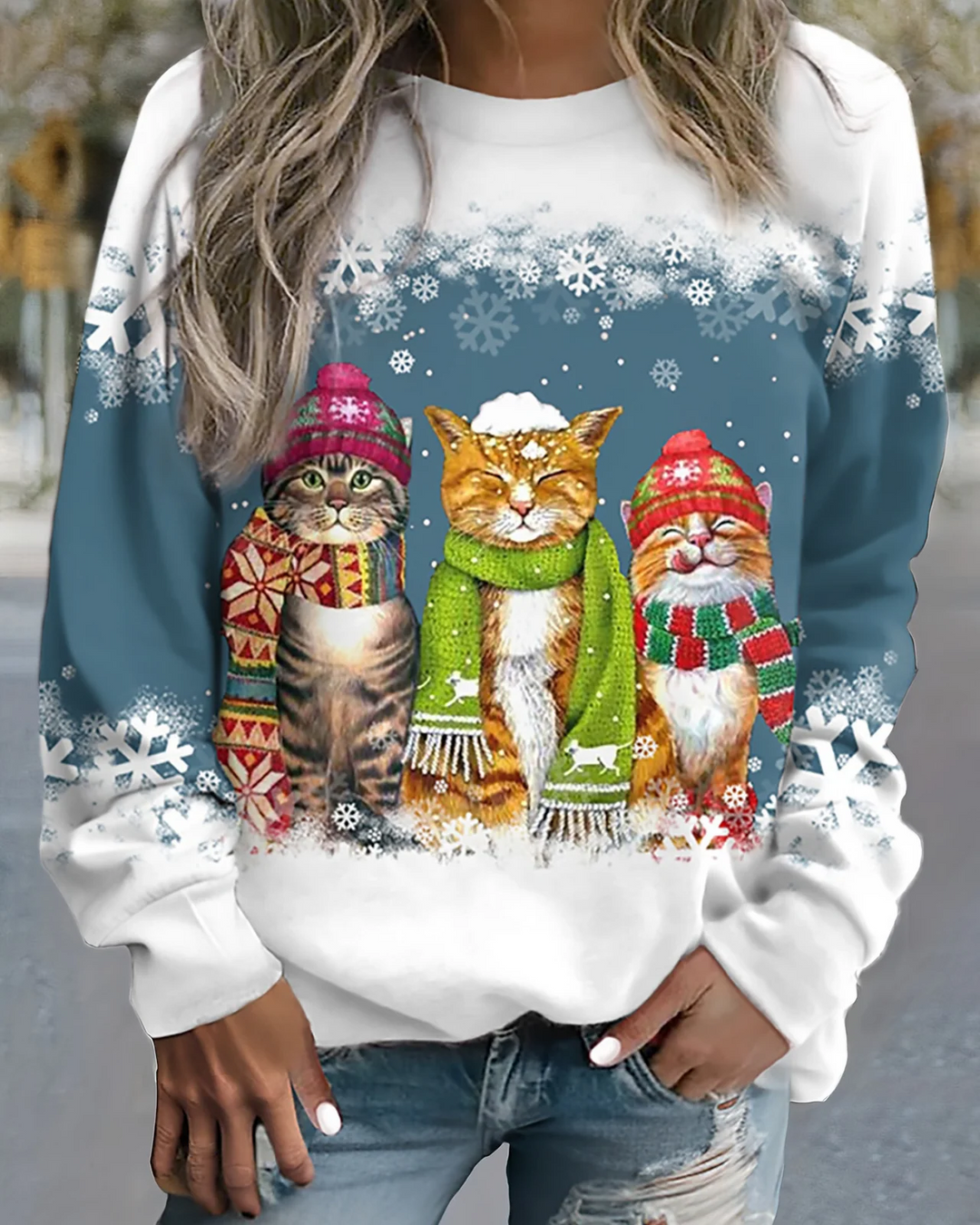 Drune | Strick Sweatshirt Lockere Passform Grafikdruck Rippbündchen Lässiger Stil