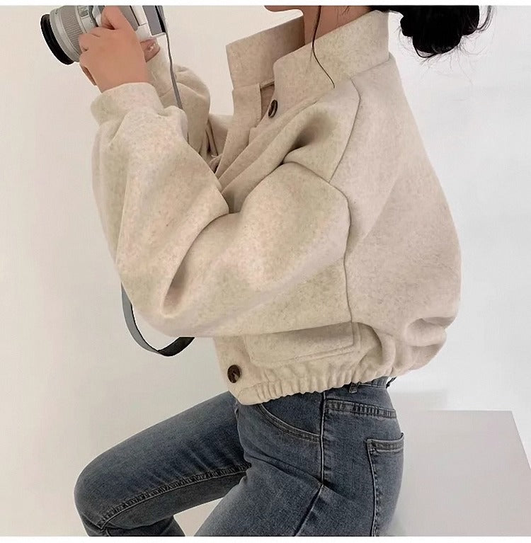 Drune | Kurze graue Wolljacke für Frauen Mauwi