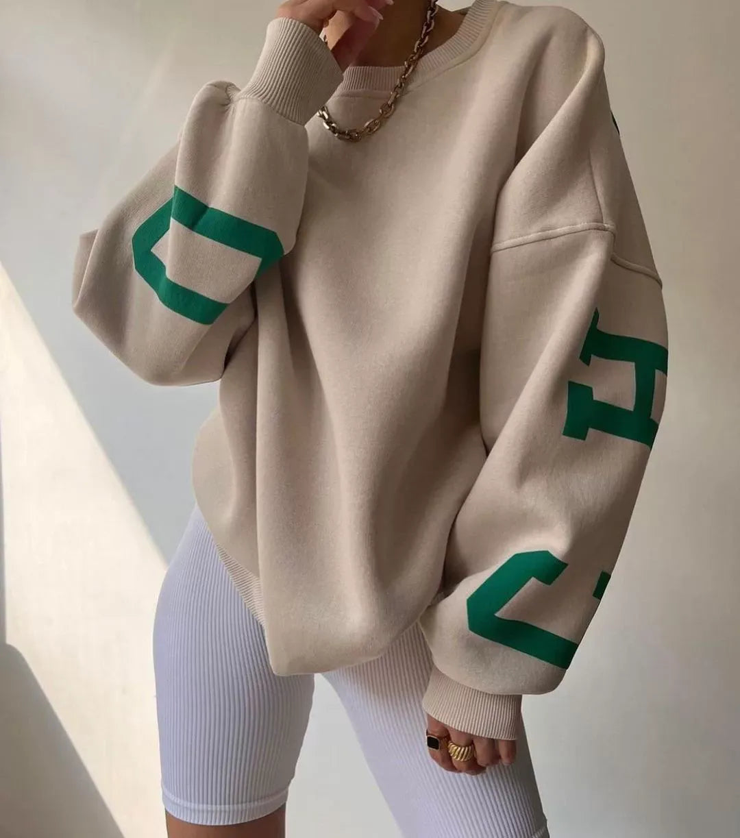 Drune | Übergröße Sweatshirt Baumwollmischung Lange Ärmel Grafisches Ärmel Detail