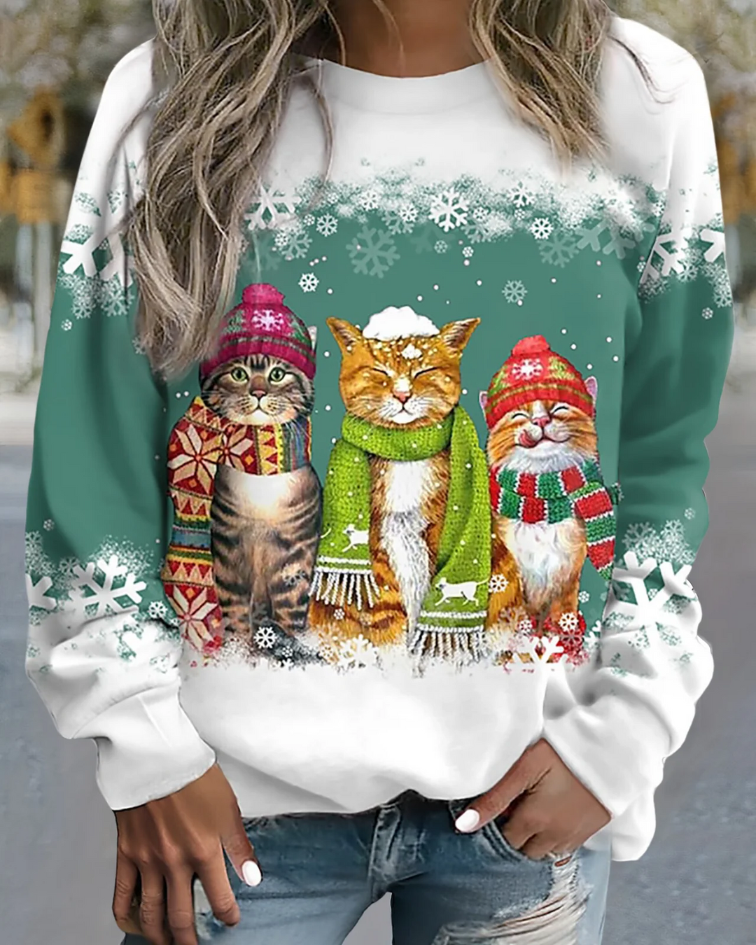 Drune | Strick Sweatshirt Lockere Passform Grafikdruck Rippbündchen Lässiger Stil