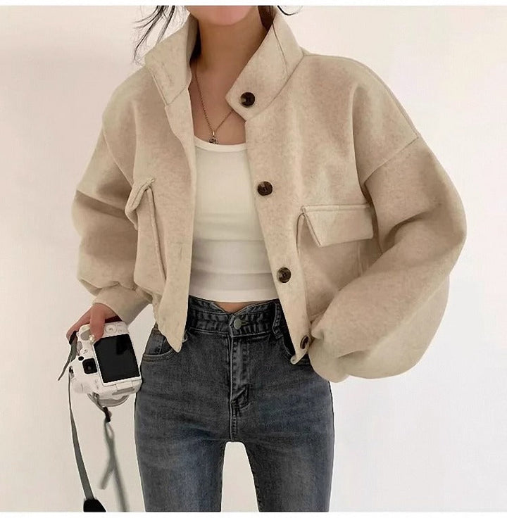 Drune | Kurze graue Wolljacke für Frauen Mauwi